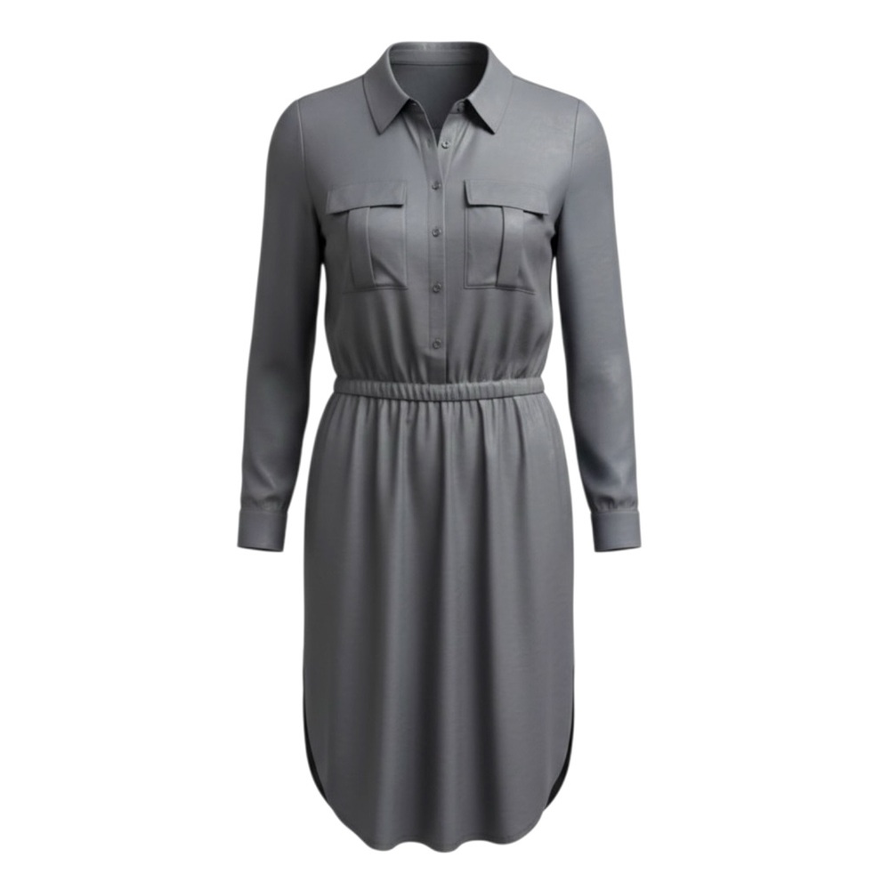 Anthropologie MAEVE Jemima Carbon Gray Utility Drawstring Midi Shirt Dress